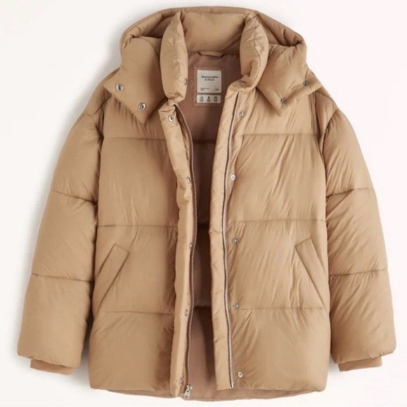 Abercrombie & Fitch Oversized Puffer Jacket Camel Medium - Picture 4 of 10